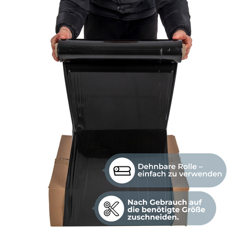 3 Rollen Schwarz Stretchfolie 50 cm x 250 m - 23 my 2,5 Kg