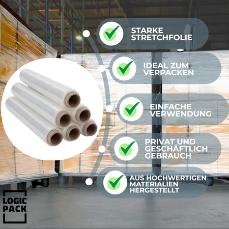 Logic Pack Stretchfolie Tranasparent 23 my 50 cm x 160 m 1,5 kg - 6 Rollen