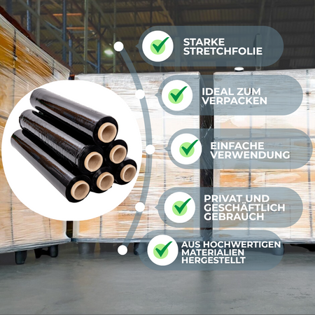 Stretchfolie Schwarz 50 cm x 250 m - 23 my 2,5 Kg 1 Rolle