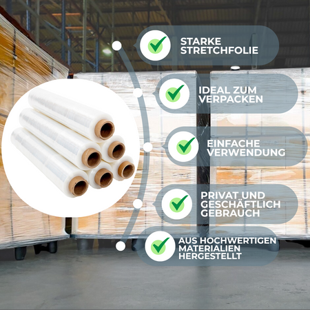 3 Rollen Transparent Stretchfolie 50 cm x 250 m - 23 my 2,5 Kg