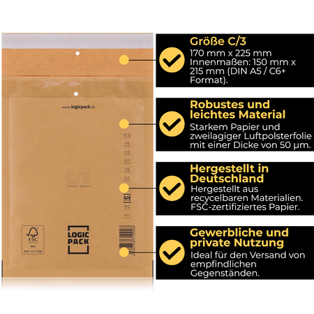 Logic Pack FSC Luftpolstertaschen Braun-C3 100