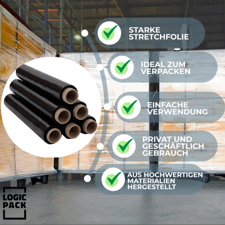 Logic Pack Stretchfolie Schwarz 23 my 50 cm x 160 m 1,5 kg - 1 Rolle