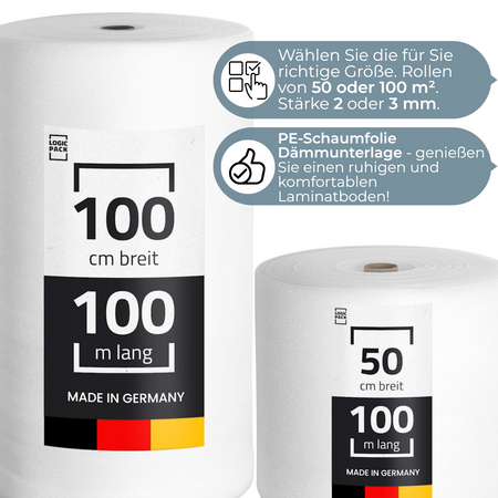 Trittschalldämmung 3mm -  100 cm x 100 m x 1 Rolle